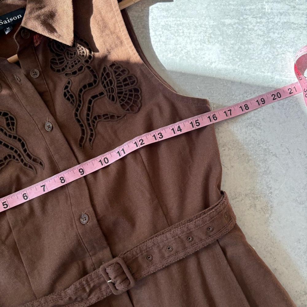 Tuckernuck || En Saison Megumi‎ Linen Blend Midi Shirt Dress Belted Brown M - Picture 8 of 10